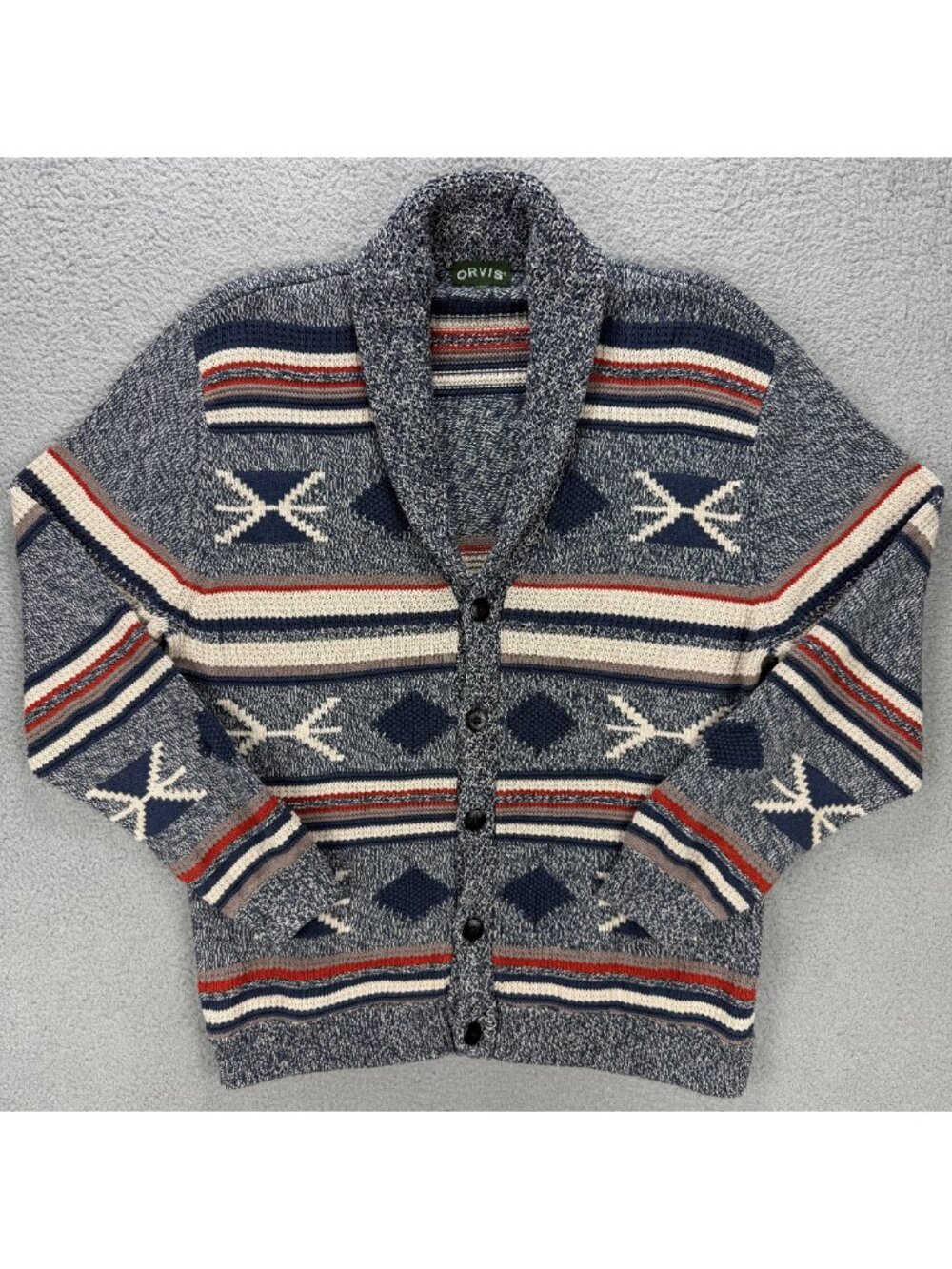 Orvis Cardigan Mens Extra Large Navy Blue Knit Shawl Collar Heavyweight Sweater